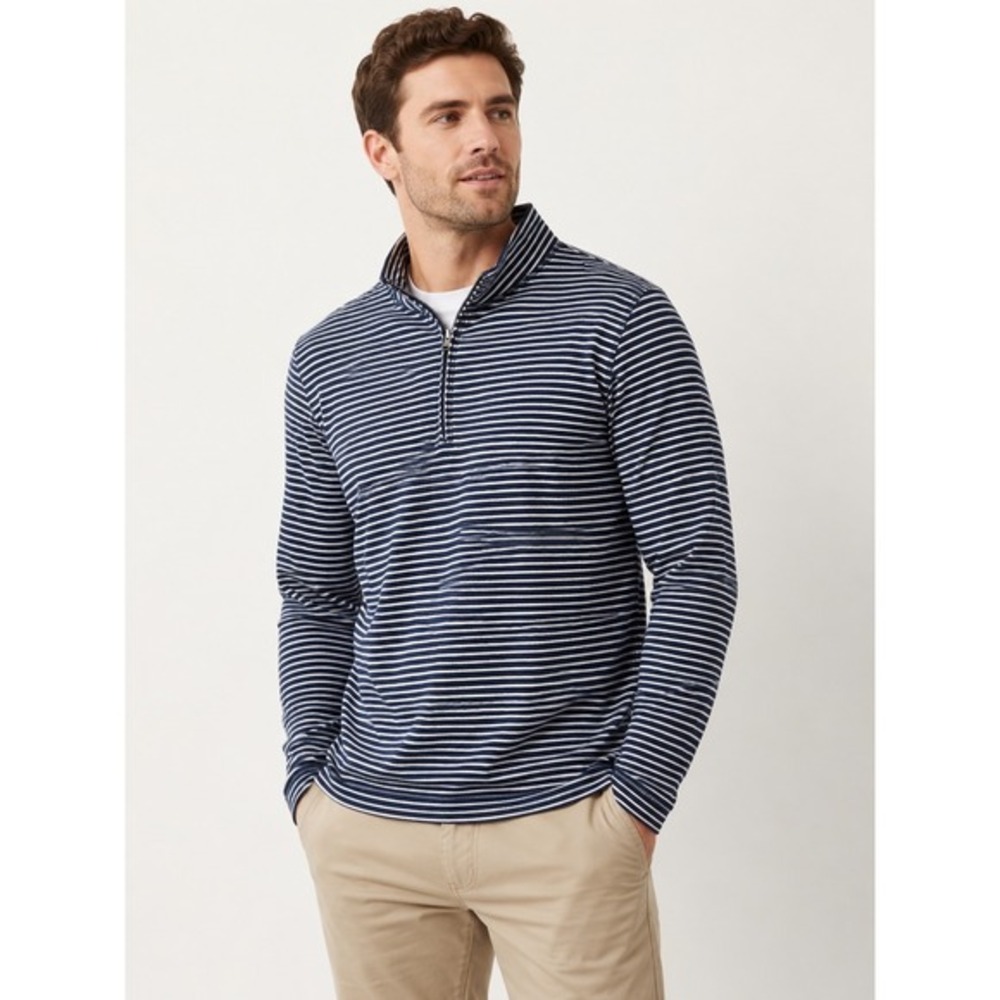 J. Crew Striped Quarter Zip Pullover Men's Small Navy White Performance Top